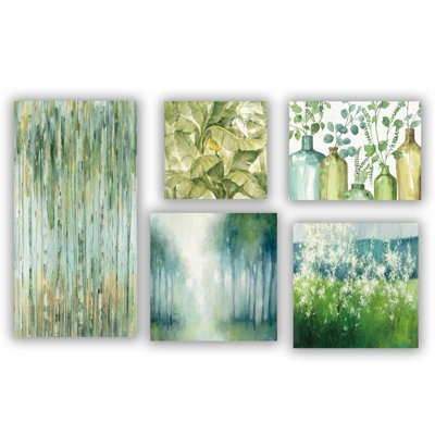 Ensemble de 5 panneaux de forêt green forest collection sur toile