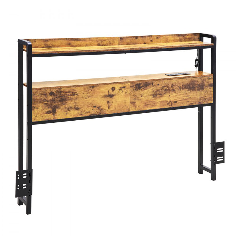Headboard for Bed, Adjustable Height Headboard with 2 Shelves Storage, Freestanding Head Board with Charging Station and LED Light for Different Bed Frames, Easy Assembly