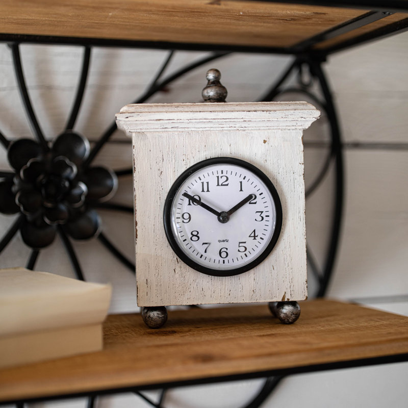 Horloge de table analogique à quartz en bois massif Paulownia