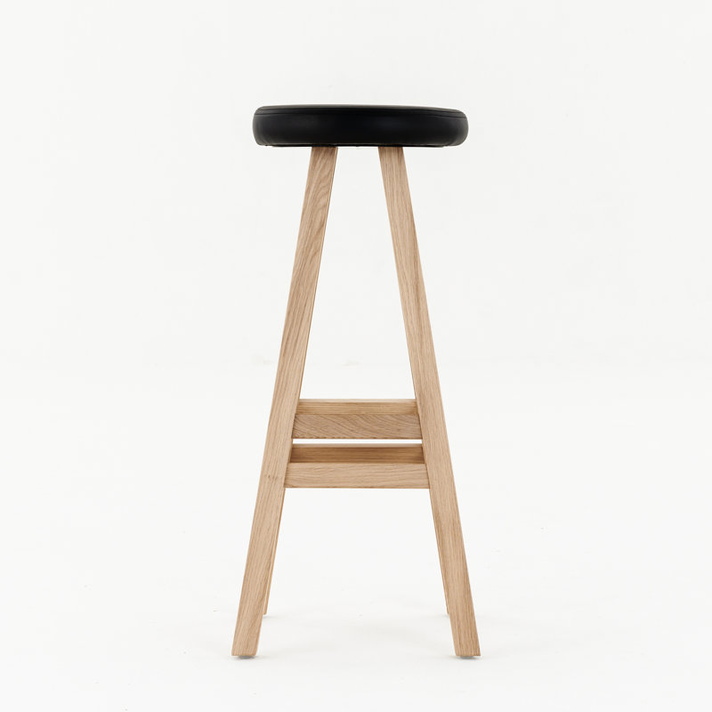 Oki-Nami Upholstered Stool with Solid Wood Frame, Black/Oak