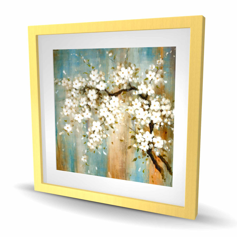 «Relaxing Cherry Blossoms - Beige», impression encadrée, H 24 po x l 24 po, Doré