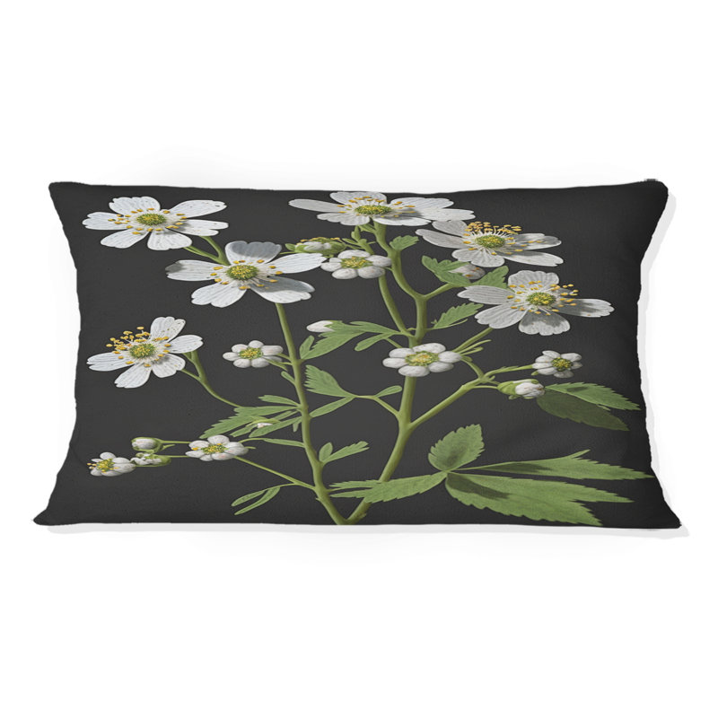 Coussin décoratif imprimé floral gris sur fond noir Diphallia II