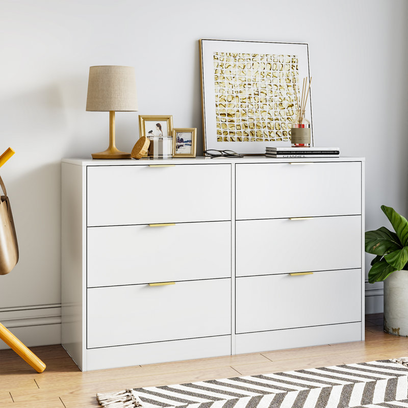 Commode double moderne 6 tiroirs l 47,1 po, Blanc
