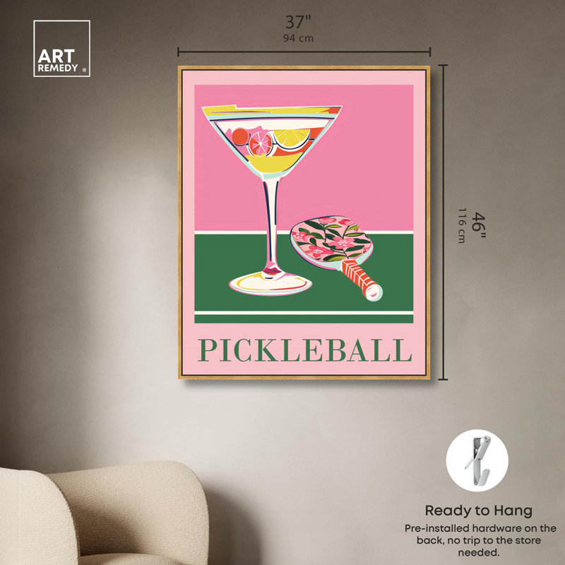 «Cocktail and Pickleball Canvas Beach Coastal Art» par Art Remedy, H 46 po x l 37 po x P 1,8 po, Cadre flottant doré