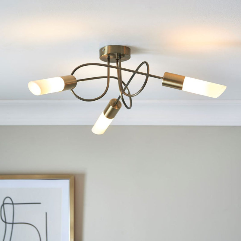 Glass Flush Mount, Antique Brass