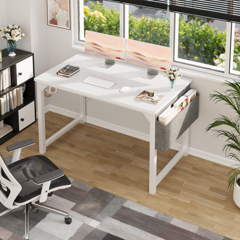 Bureau d'écriture en métal, Blanc, H 29,6 po x l 40 po x P 19,7 po