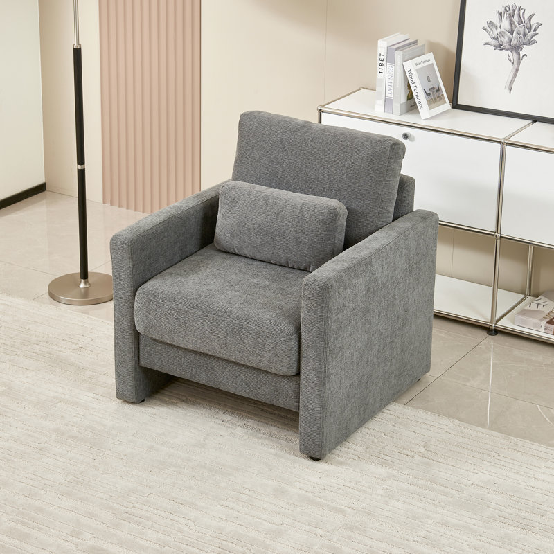 Fauteuil en chenille moderne avec structure en bois massif - Coussin épais et siège idéal pour diverses pièces La base élégante assure une détente relaxante
