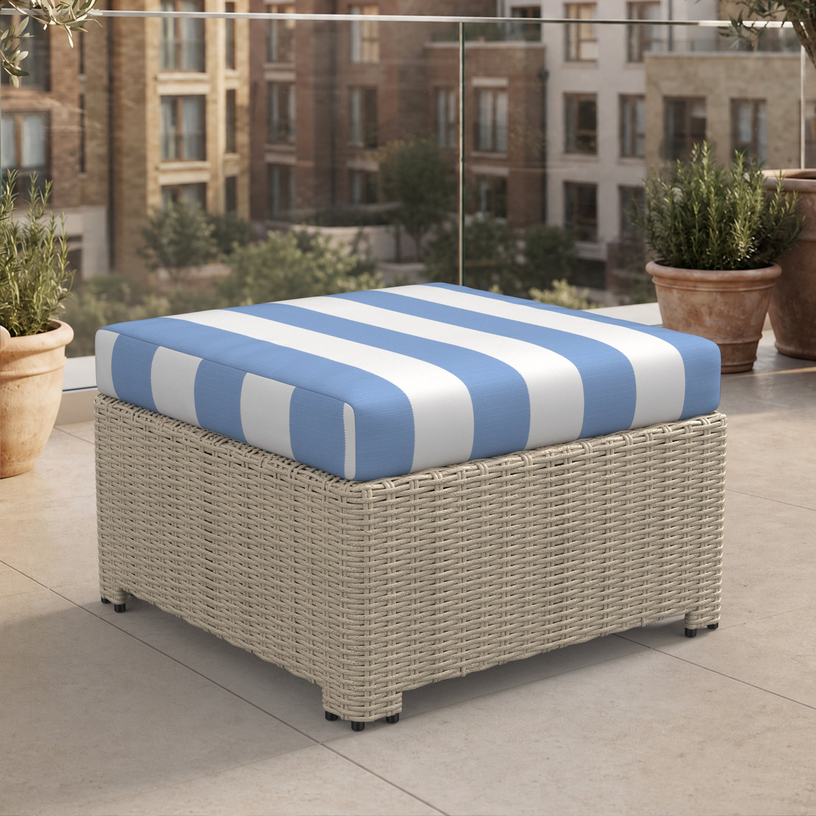 Henri Sunbrella® Patio Ottoman, Sunbrella® Refuge Ocean