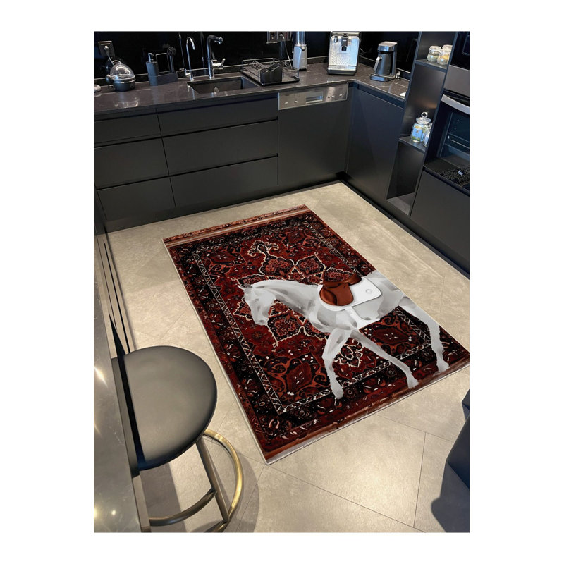 Tapis décoratif traditionnel rétro bourgogne, Rectangle 3 pi 3 po x 4 pi 11 po
