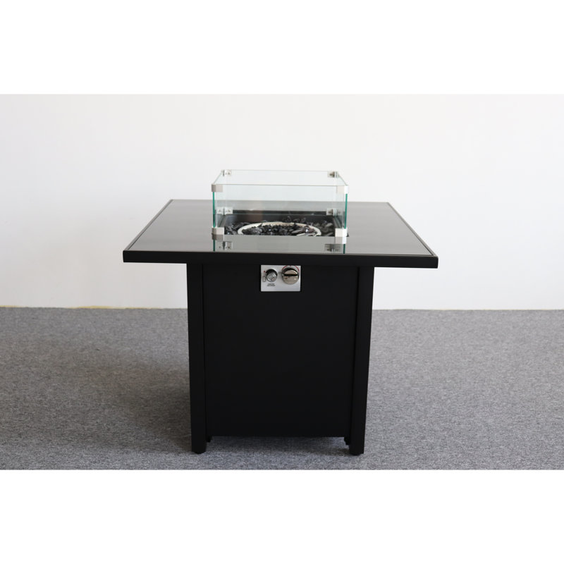 30" Black Metal Fire Table With Smoked Glass - Steel Build, 40,000 , Hidden Propane Tank Access. Transform Your Outdoor Area All Year Long Powder-Coated Fireplace Robust Construction, Compartment.