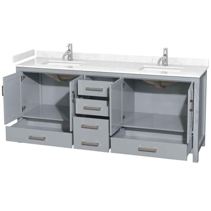Sheffield 80" Double Bathroom Vanity Set, Carrara Cultured Marble, Gray