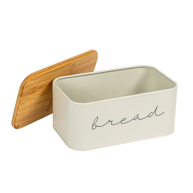 Cream Metal Bread Bin with Bamboo Lid