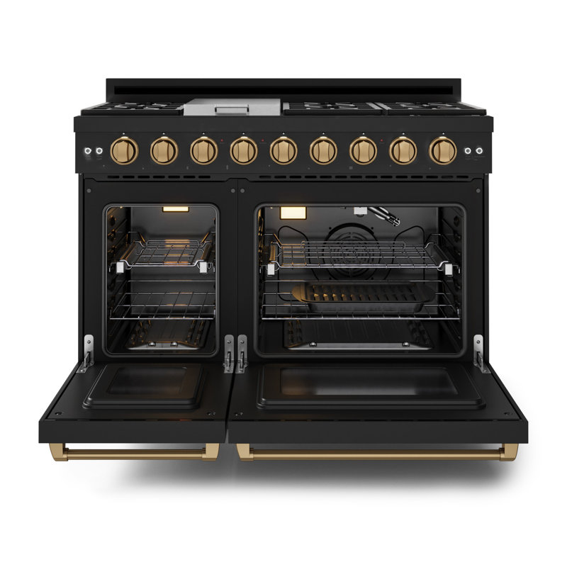 Cuisinière à gaz professionnelle 48 po avec double four Gordon Ramsay de THOR Kitchen en noir / bronze, Noir, Gaz naturel