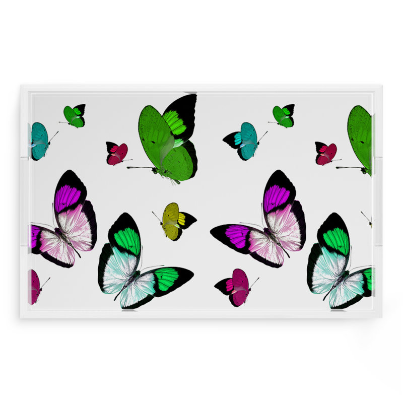 Plateau décoratif papillons en acrylique, H 2 po x l 22,5 po x P 14,5 po, Vert acide