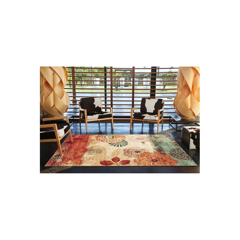 Multicolored Floral Decorative Washable Carpet, Rectangle 2'4" x 4'