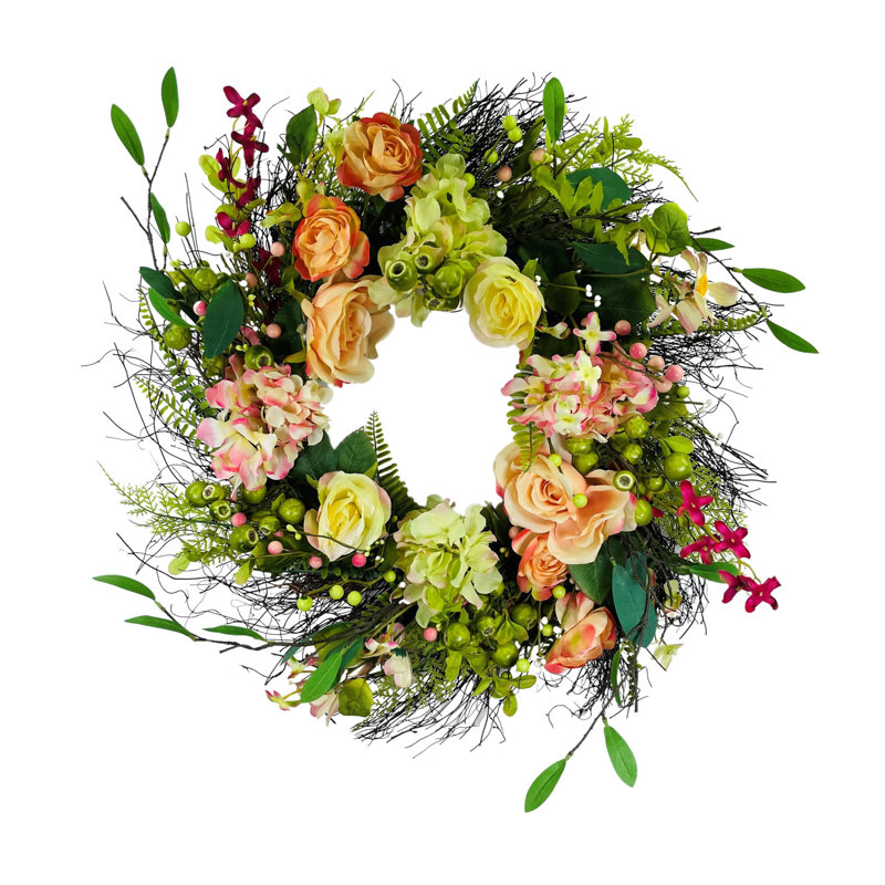 Couronne de brindilles 24 po Rose Hydrangea