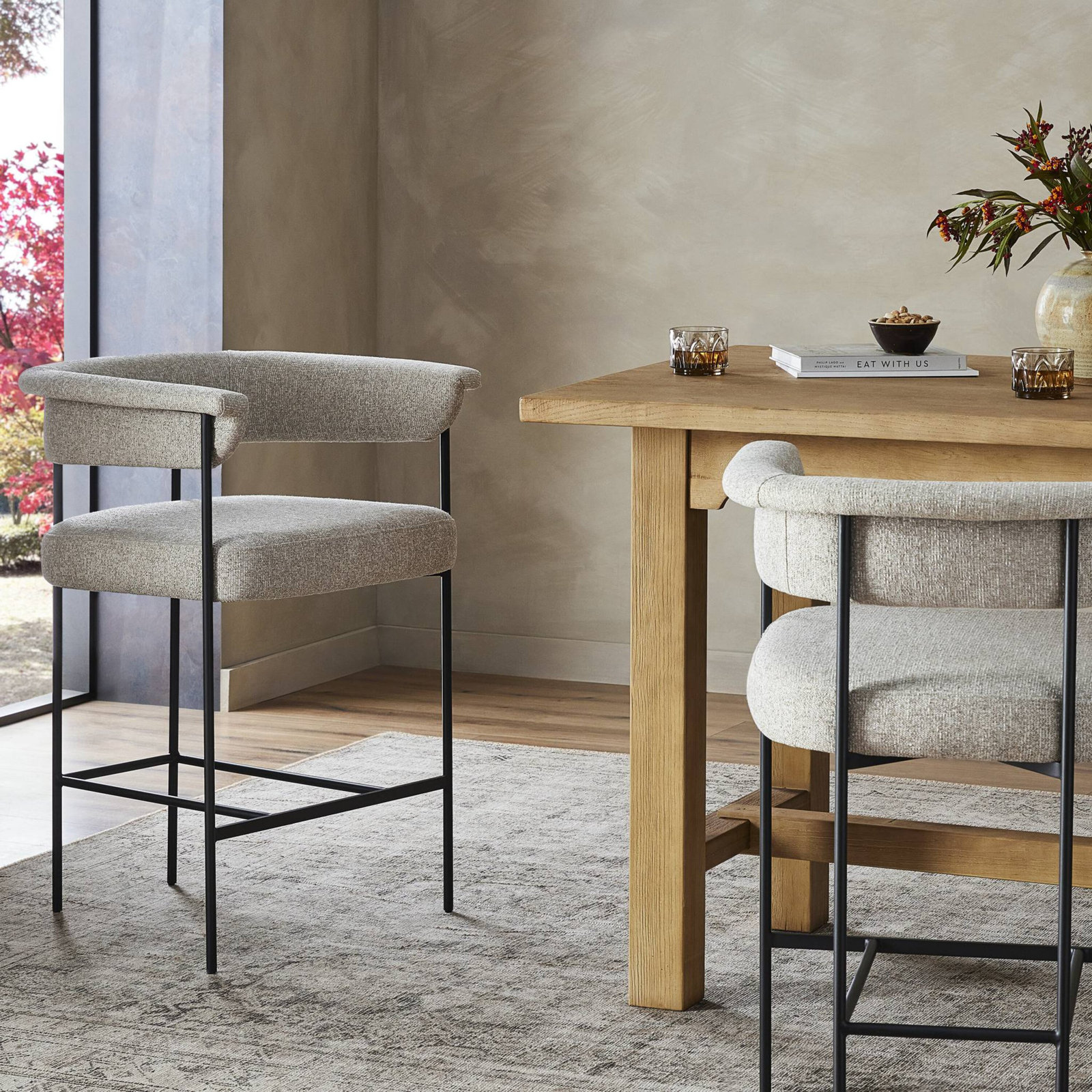 Lyssa Bar Stool, Light Camel Polyester, Solid, Counter Stool (26.5" Seat Height)