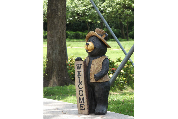 Bear Standing with Welcome Sign Statue