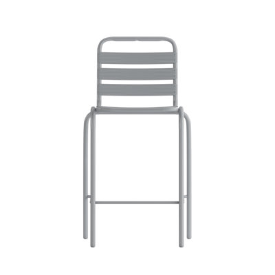 Commercial Indoor-Outdoor Restaurant Bar Height Stool with Metal Triple Slat Back