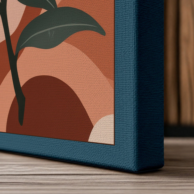 Peachy Bloom Botanical 1 Piece Wrapped Canvas Wall Art, 18x12 - 45.7 x 30.5 cm, Teal Border