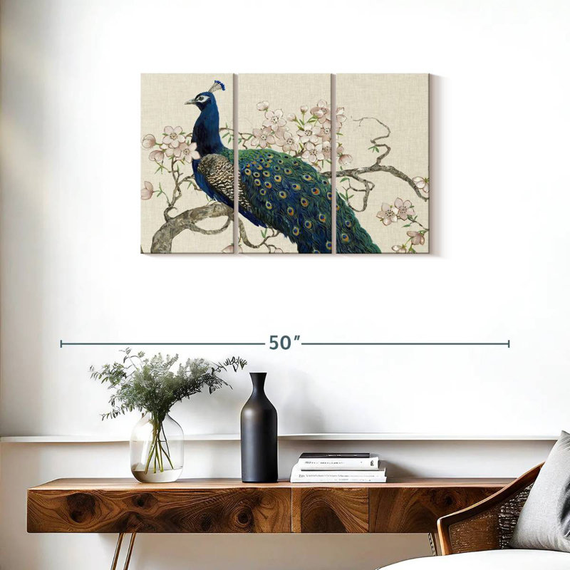 Brampt paon et fleurs II, H 20 po x l 33 po