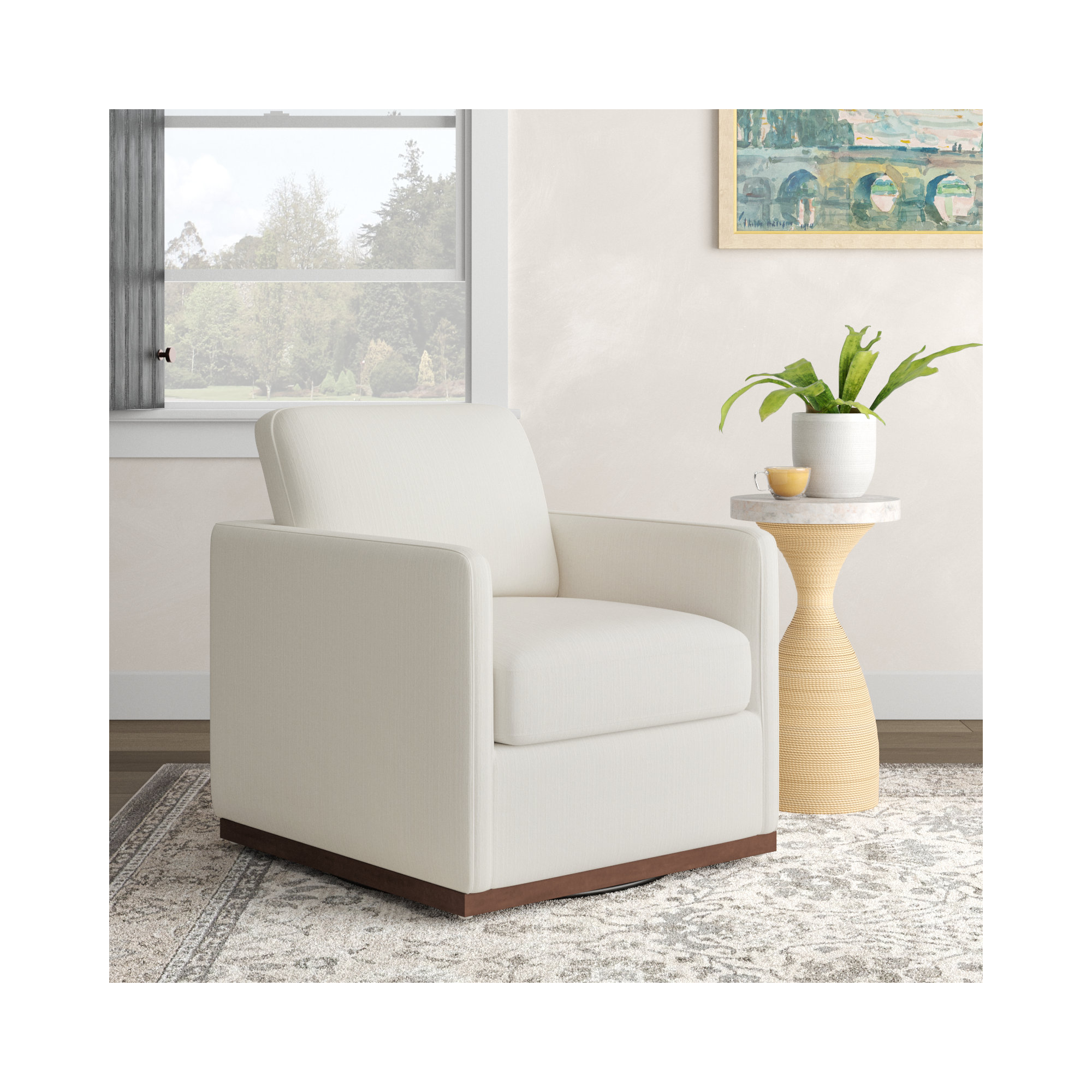 Bobbi Upholstered Swivel Armchair, Flannigan Cotton