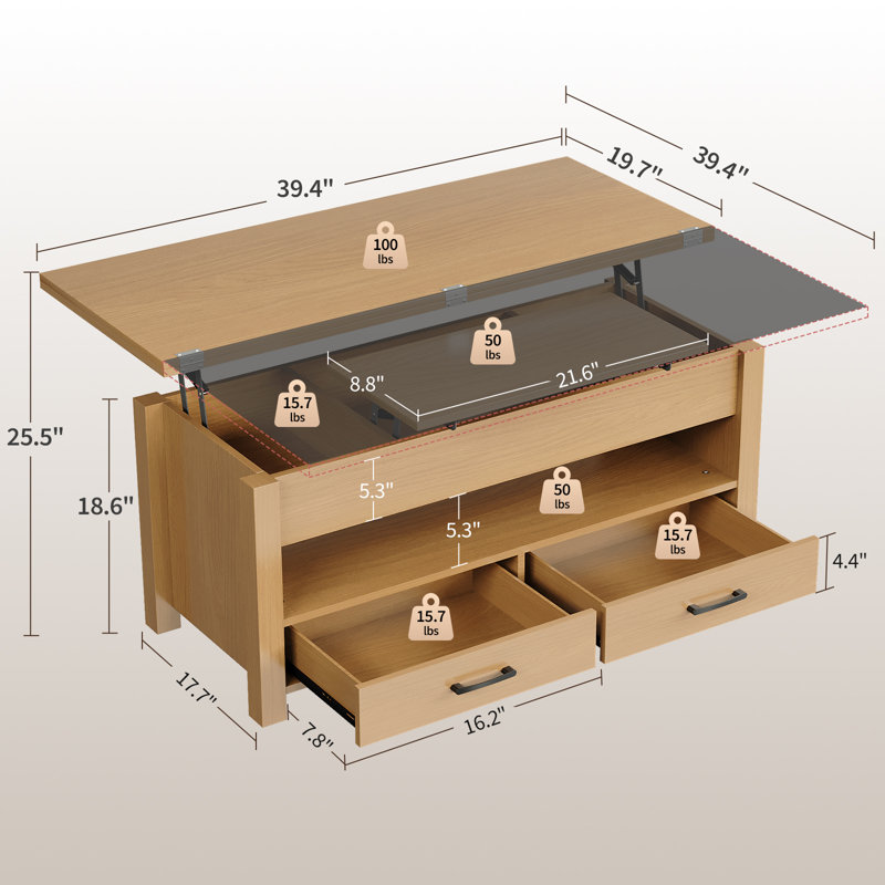 39.4 " W Console Table, Bois naturel