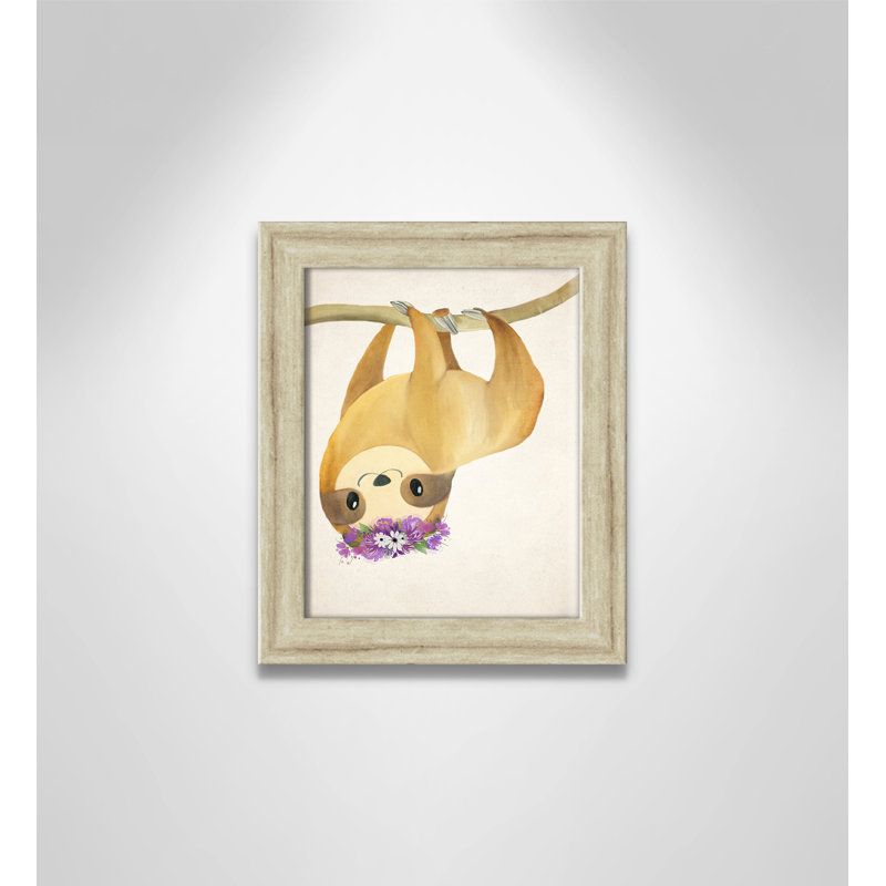 Sloth floral 2, H 12 po x l 10 po x P 0,63 po, Beige Flat Framed