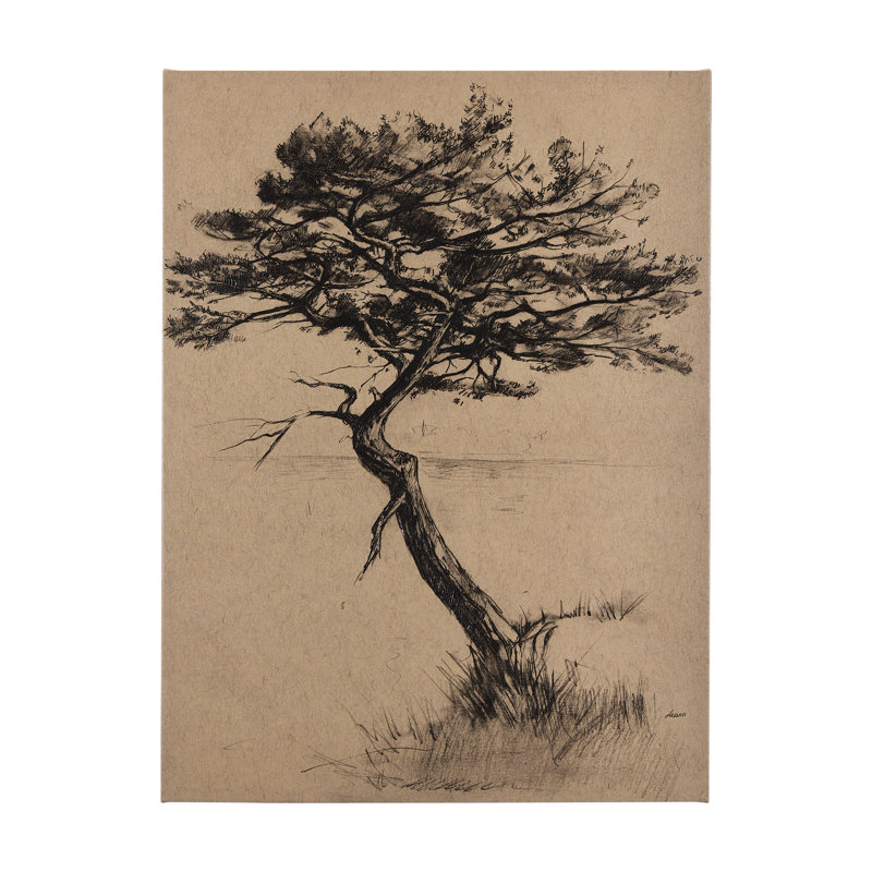Arbre dessiné à la main sur toile texturée III, H 36 po x l 27 po x P 1,5 po