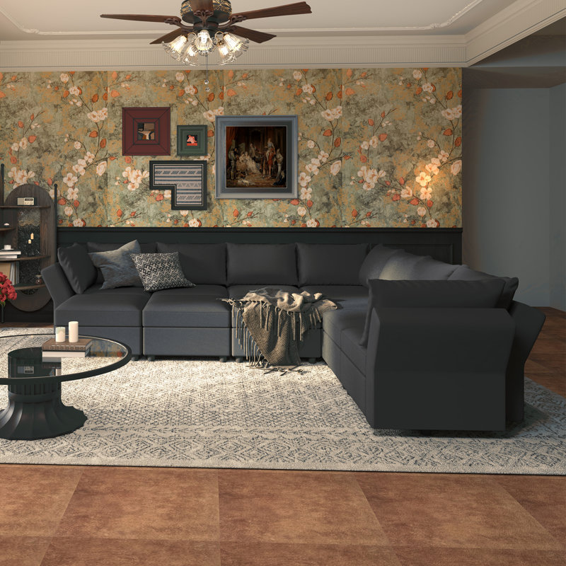 Canapé modulaire rembourré avec rangement BOX MODULE STO SOFA, Chenille grise foncée