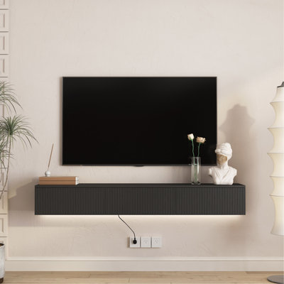 Floating TV Stand Wall Mounted With 16 Color Leds,65" Modern TV Stand, Floating TV Cabinet Entertainment Center For 55 60 65 Inch TV