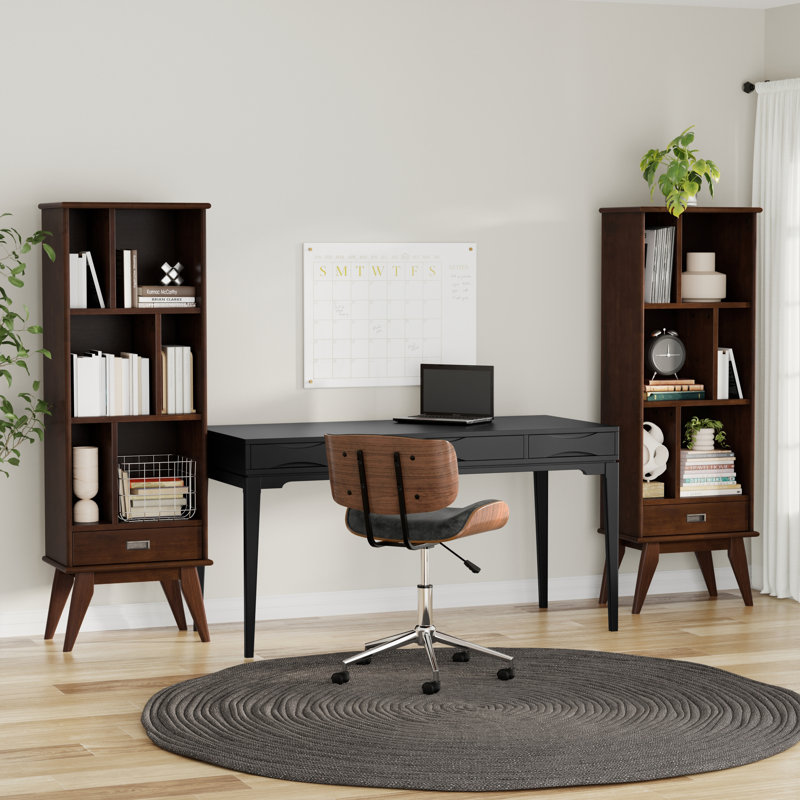 Draper 22W 6 Cubbie Bookcase With Drawer (Set Of 2), Auburn Brown