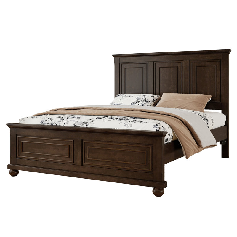 Grand lit de style traditionnel en bois de pin de 83,7 x 64,9 x 52,8 pouces, brun riche, avec tête de lit USB et cadre renforcé