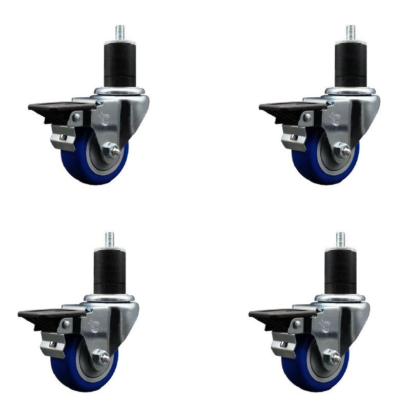 Ensemble de roulettes extensibles pivotantes en polypropylène bleu de 3 po 1-3 / 4 po SCC