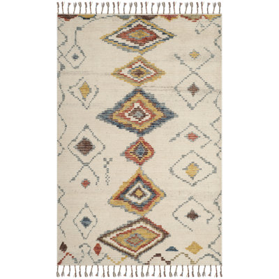 Nahla Southwestern Hand-Knotted Wool/Cotton White/Desert Rug