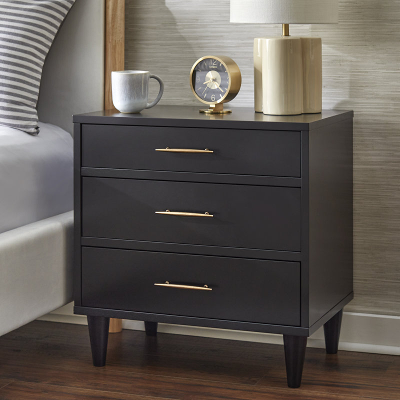 Afrida 3 Drawer Nightstand, Black