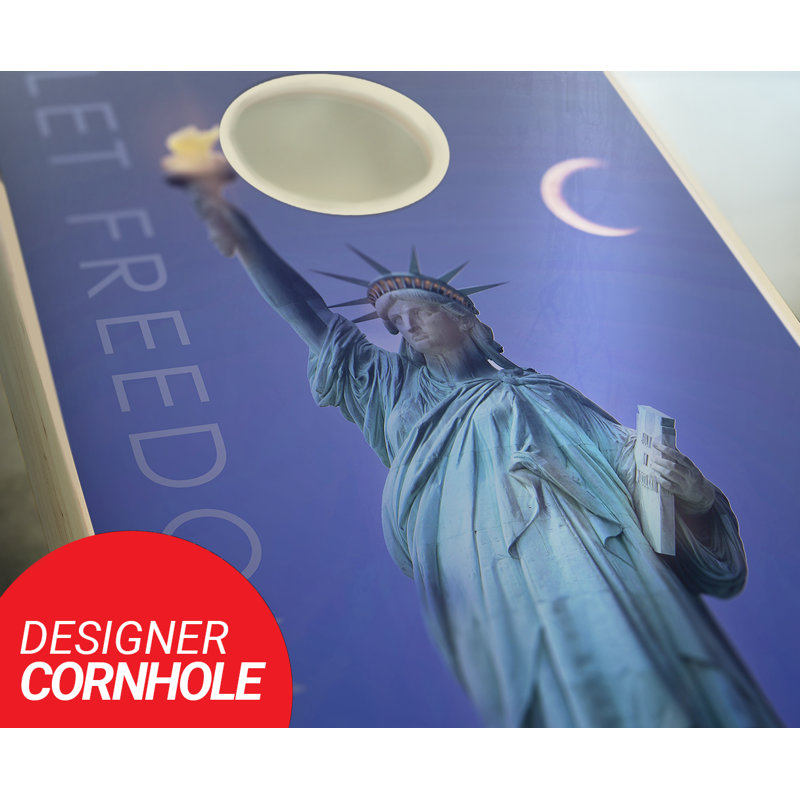 Ensemble de cornhole en bois massif avec bagues 2 pi x 4 pi Let Freedom, Rouge / bleu royal