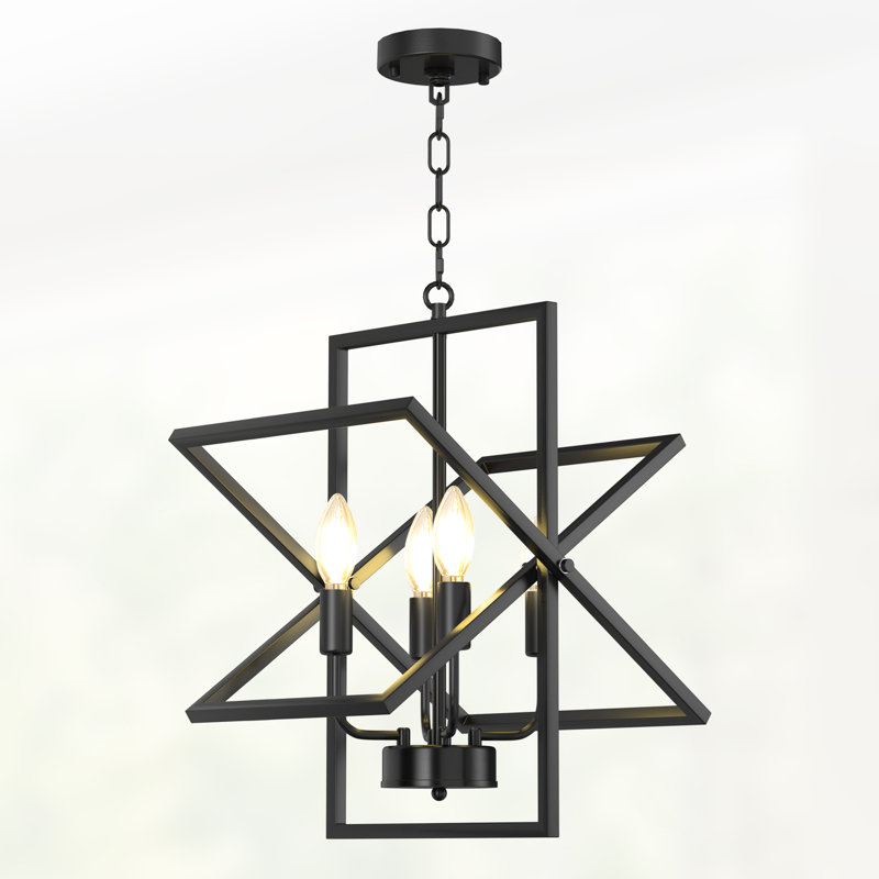 4 - Light Dimmable Geometric Chandelier, Matte Black