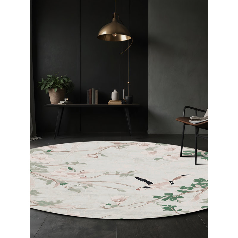 Tapis gris soyeux et moelleux, Rond 5 pi
