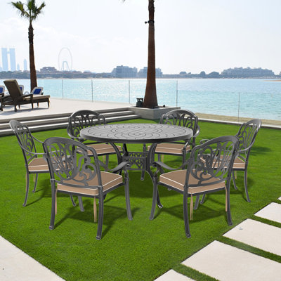 Set Of Cast Aluminum Patio Furniture With Brown Cushions (Same As:W1710S00484)
