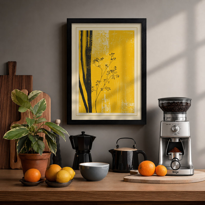 Delicate Stems in Gold Japandi - Framed Print, A1 - 84.1 x 59.4 cm, Black
