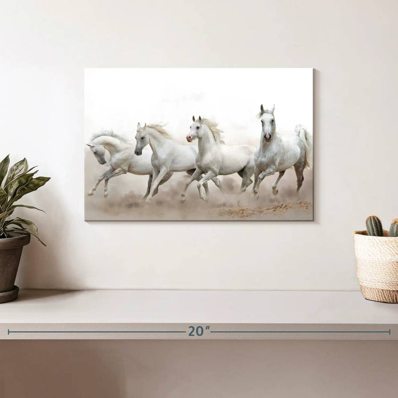 Brampt, chevaux arabes blancs, H 8 po x l 12 po