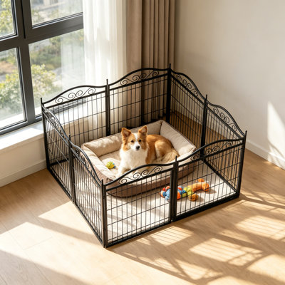 Lariat Panel Metal Exercise Pen With Door (Set of 8)