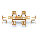 8 Seats 9 Pcs Grade-A Teak Wood Dining Set: 122" Atnas Double Extension Rectangle Table And 8 Caranas Arm Chairs #11Ca2808