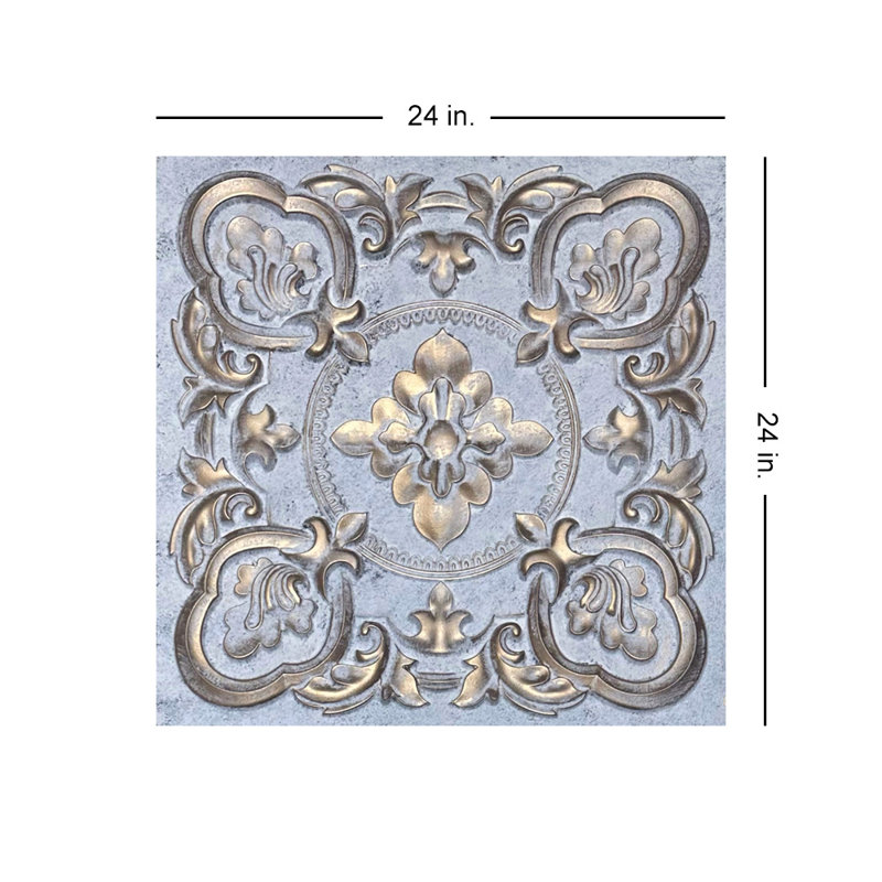 Gaby 24'' L x 24'' W Textured PVC Ceiling Tile, Aged White Gold