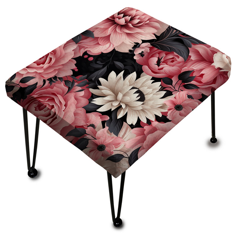 Repose-pieds rose avec pivoines roses et damas poésie I