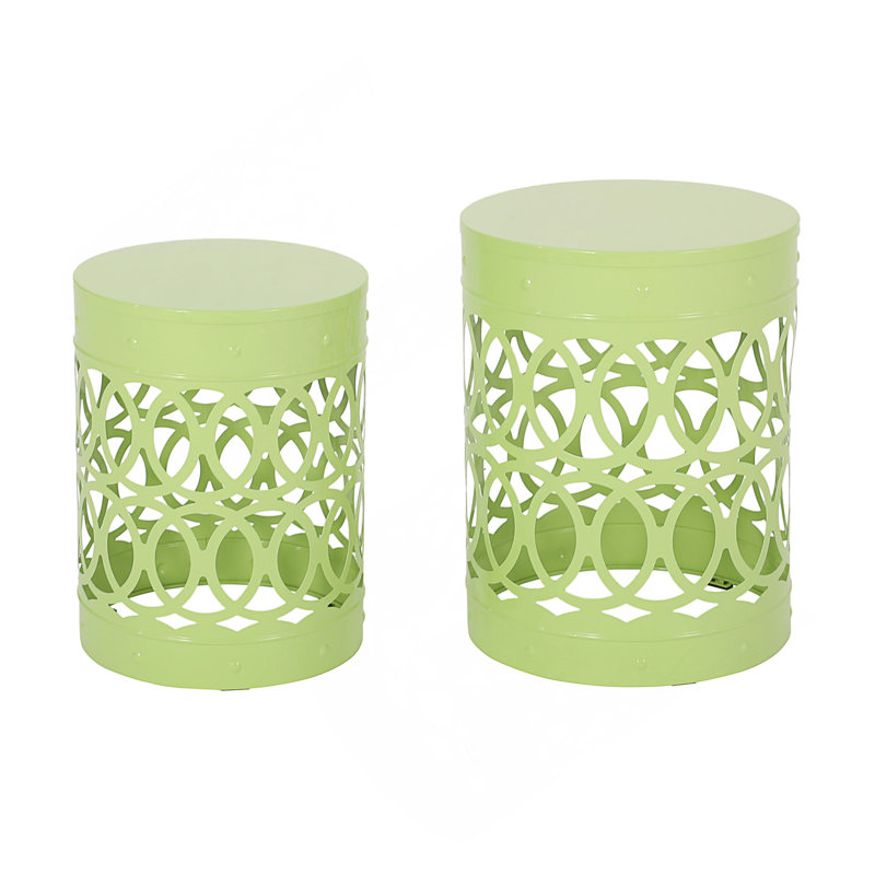 Outdoor Metal S/2 End Table, Green