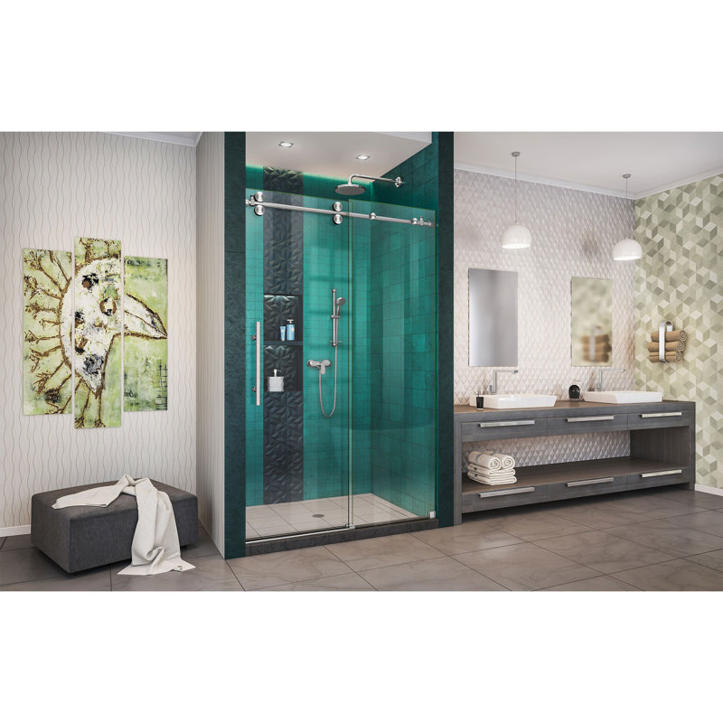 Porte de douche coulissante simple sans cadre l 44 po x H 76 po Enigma-XO avec technologie ClearMax ™