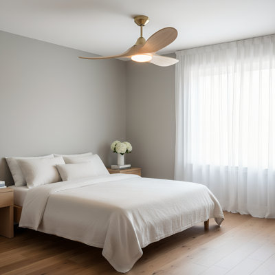  Ventilateur de plafond d'intérieur à DEL Maverick Smart 44 avec tige filetée, pales en chêne blanchi et télécommande portable