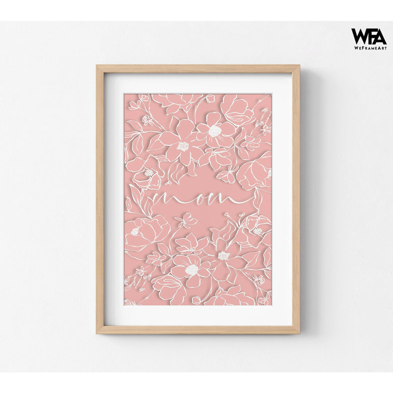 «Mom», affiche affiche, fleurs roses encadrées, Art mural floral, impression de signe de la maternité, maman Art mural, affiche de maman rose, Art mural encadré